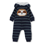 Baby Boys Fleeced Hoioded Footless Onesie – Navy with Sloth Face Design