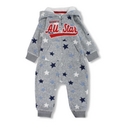 Baby Boys Fleeced Hooded Footless Onesie – Grey with All-Star Print