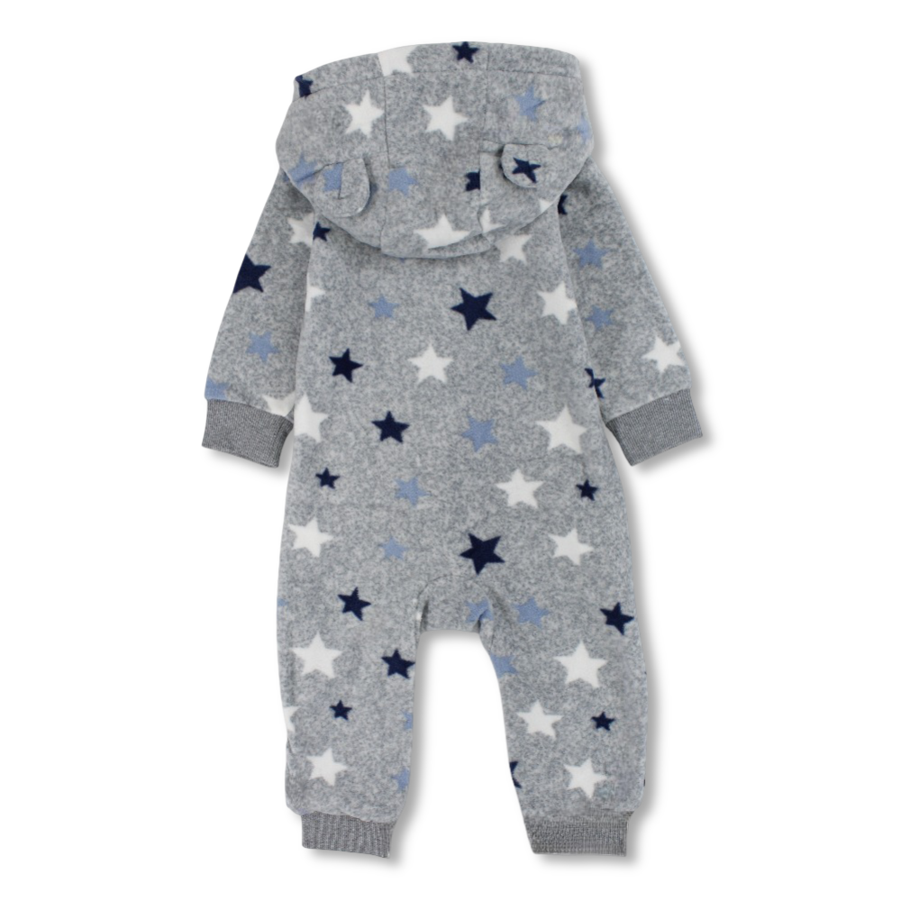 Baby Boys Fleeced Hooded Footless Onesie – Grey with All-Star Print