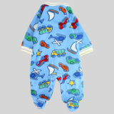 Colorful Vehicles Long-Sleeved Baby Footie