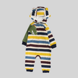 Colored Striped Long-Sleeved Hooded Footless Onesie