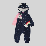 Unicorn & Rainbow Dotted Long-Sleeved Hooded Footless Onesie