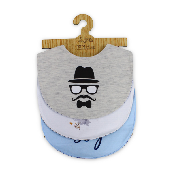 Pack of 3 – Baby Cotton Bibs "Man's Face" Design - Baby Essentials - Cherries