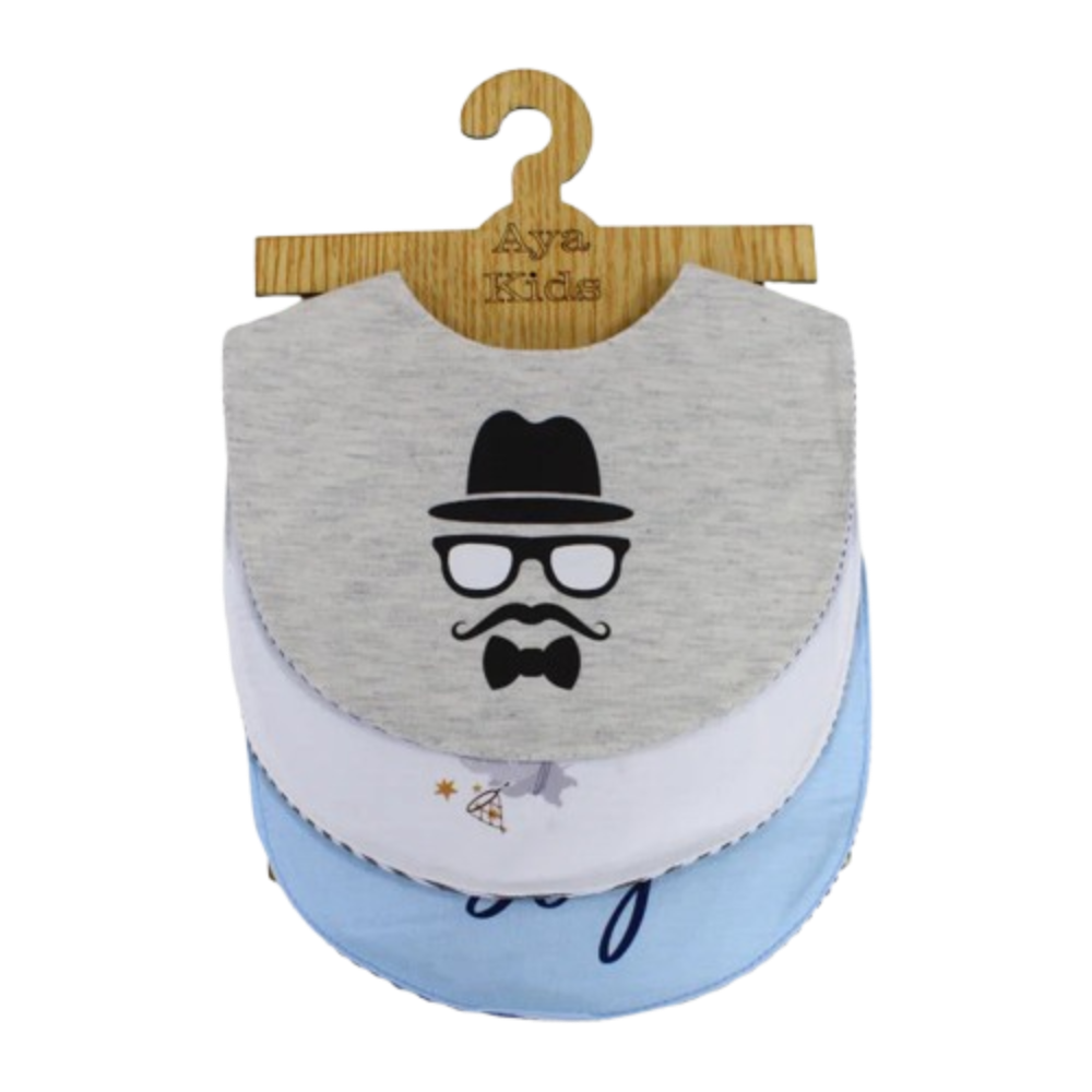 Pack of 3 –  Baby Cotton Bibs "Man's Face" Design