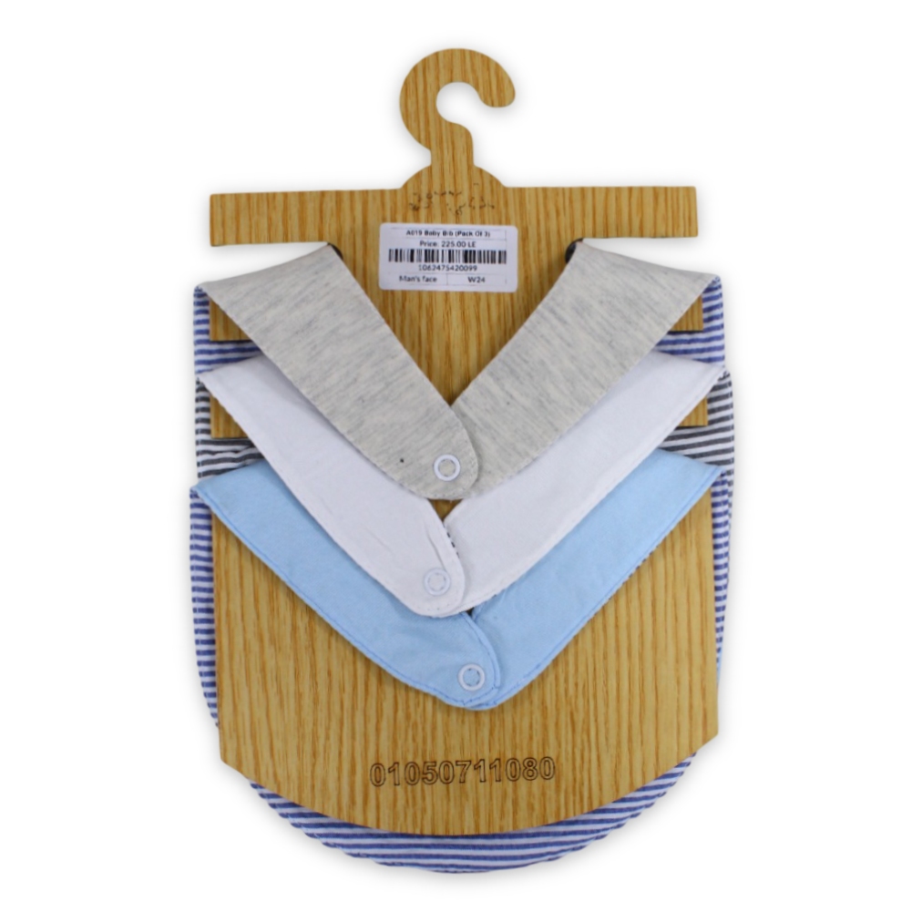 Pack of 3 –  Baby Cotton Bibs "Man's Face" Design