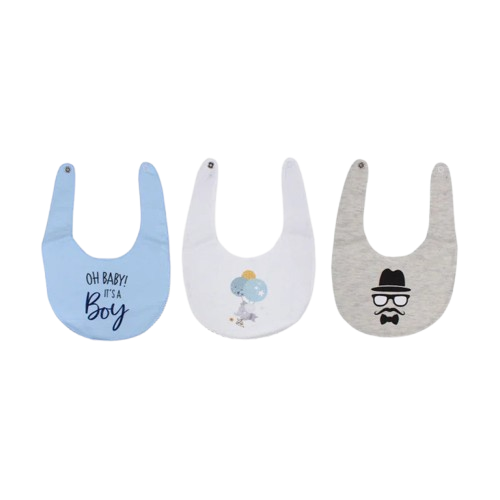 Pack of 3 –  Baby Cotton Bibs "Man's Face" Design