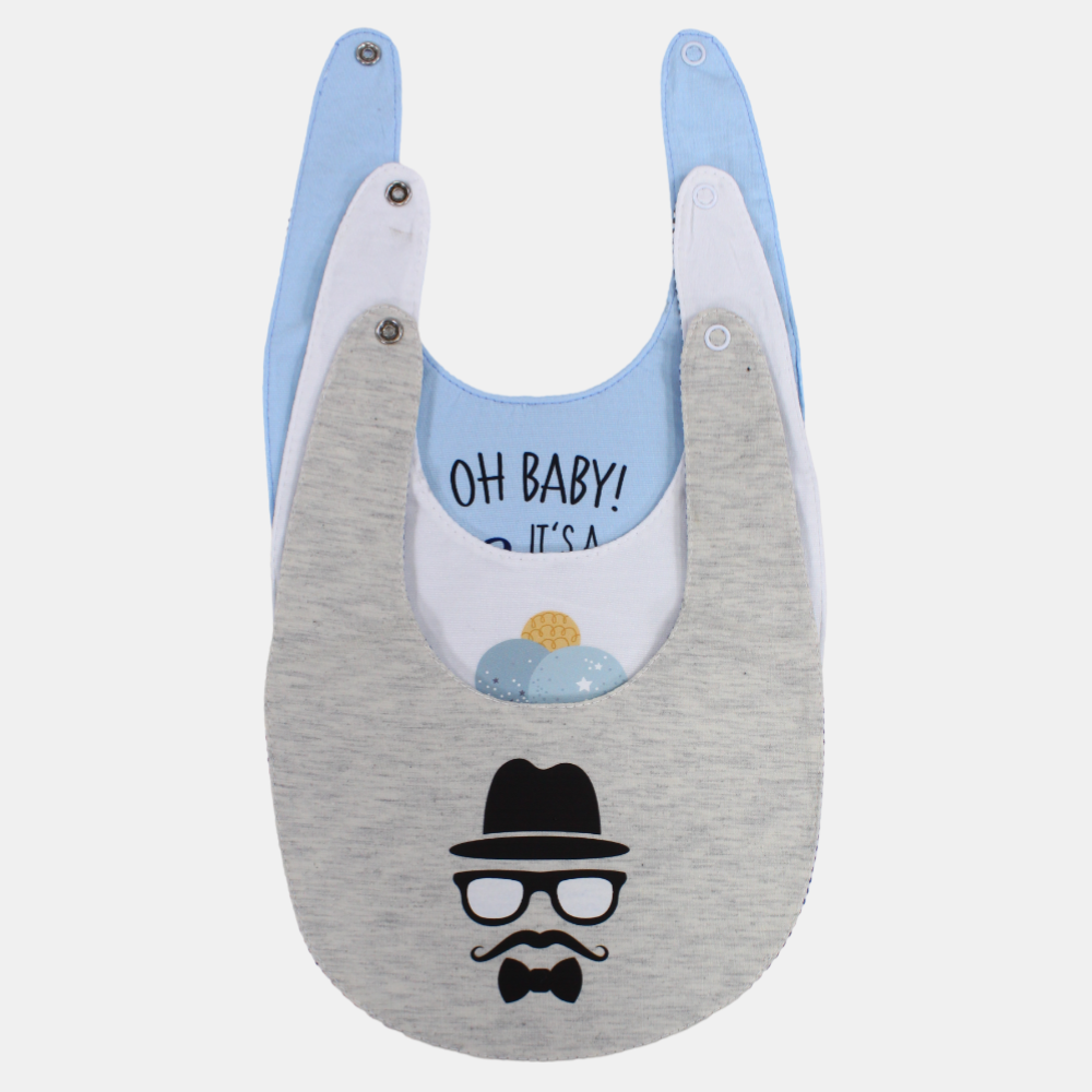 Baby Cotton Bibs – Pack of 3 – "Man's Face" Design