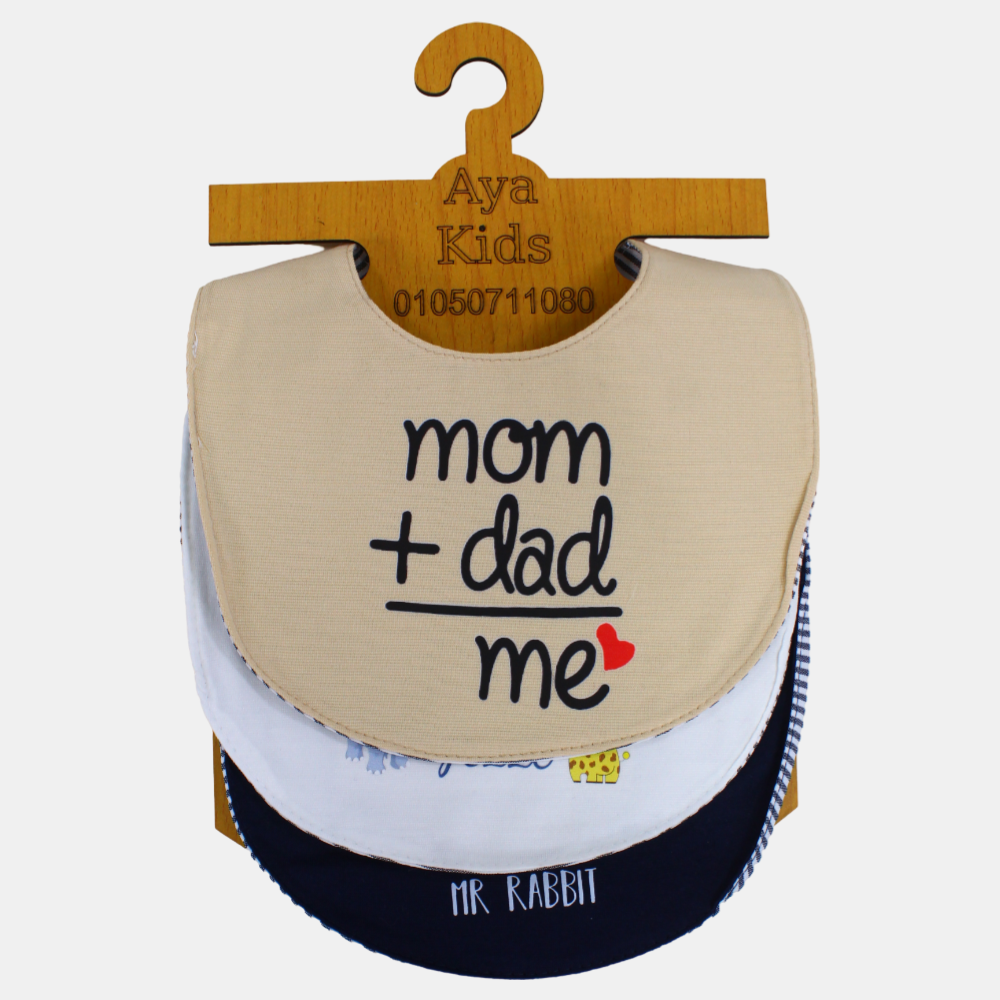 Baby Cotton Bibs Pack of 3 – "Mom + Dad = Me" Design