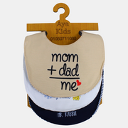 Baby Cotton Bibs Pack of 3 – "Mom + Dad = Me" Design
