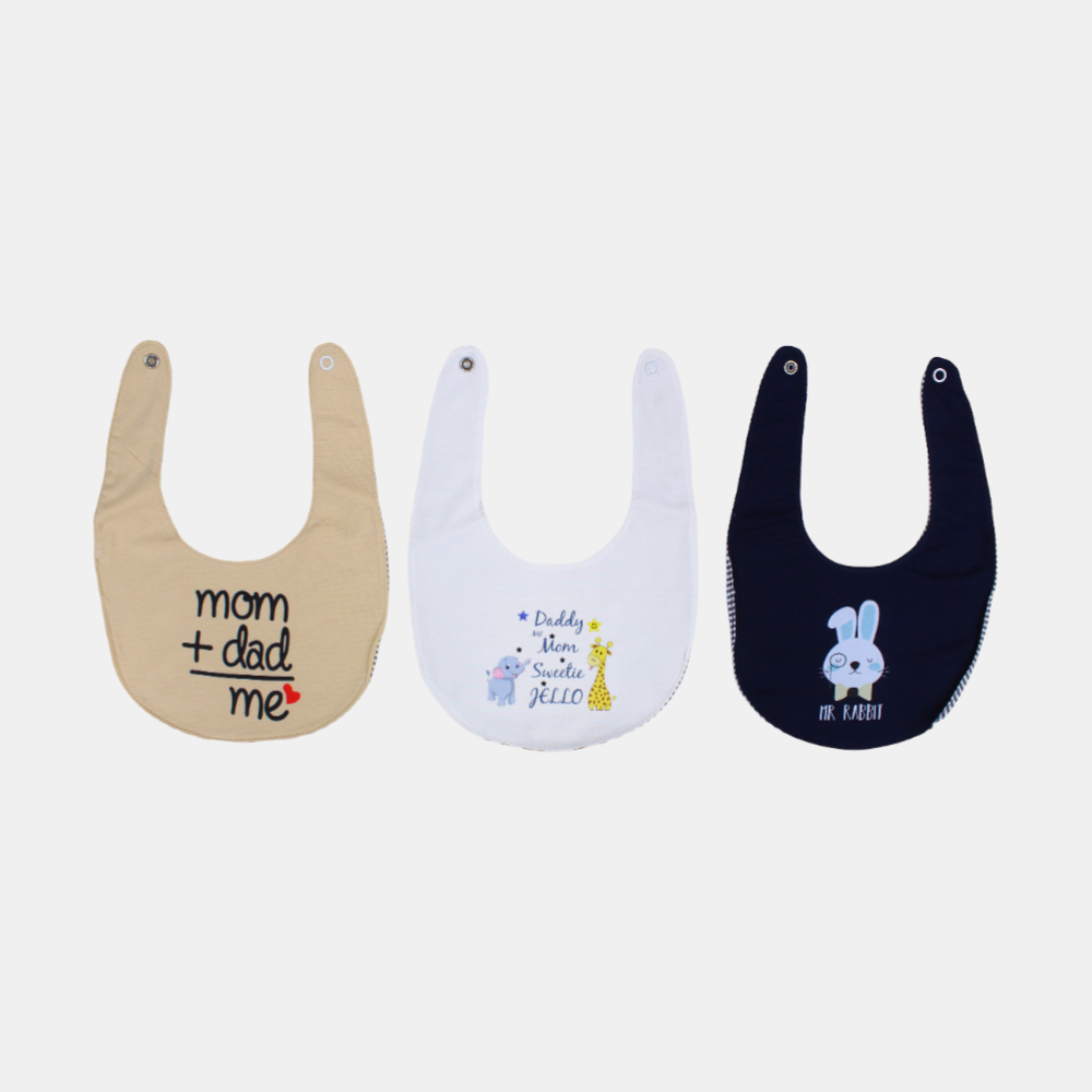 Baby Cotton Bibs Pack of 3 – "Mom + Dad = Me" Design