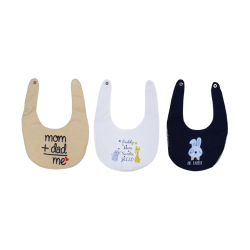 Pack of 3 – Baby Cotton Bibs "Mom + Dad = Me" Design