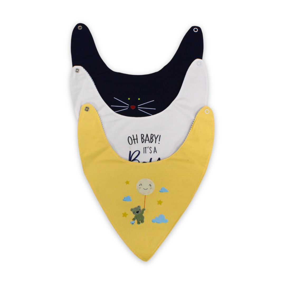Cotton Baby Bib with Bear and Cloud Print – (Pack Of 3)