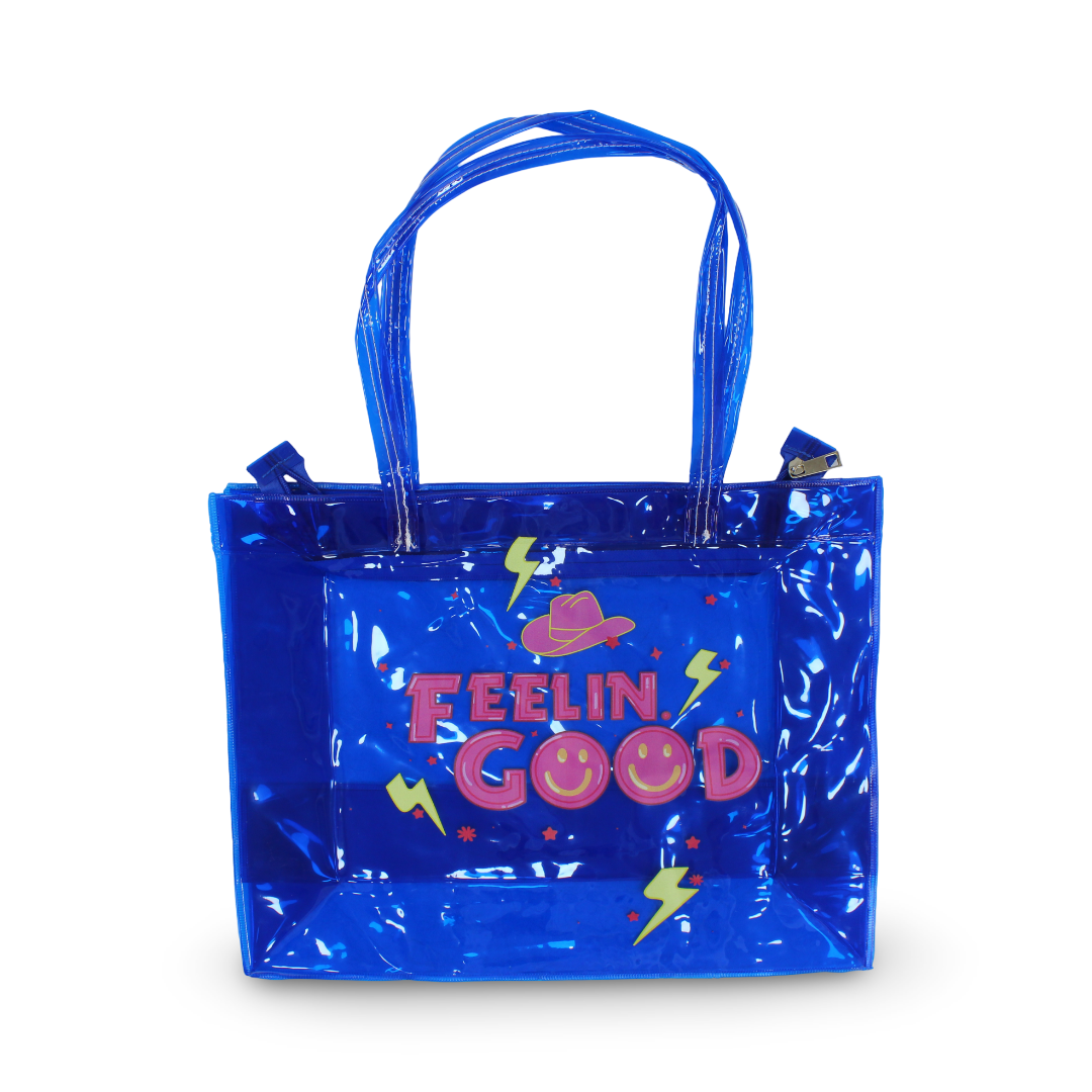 Summer Beach Bag – Blue with "Feelin Good" Design - Cherries
