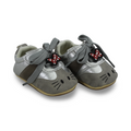 Baby Girls Leather Shoes – Grey with Bow and Mouse Face Design