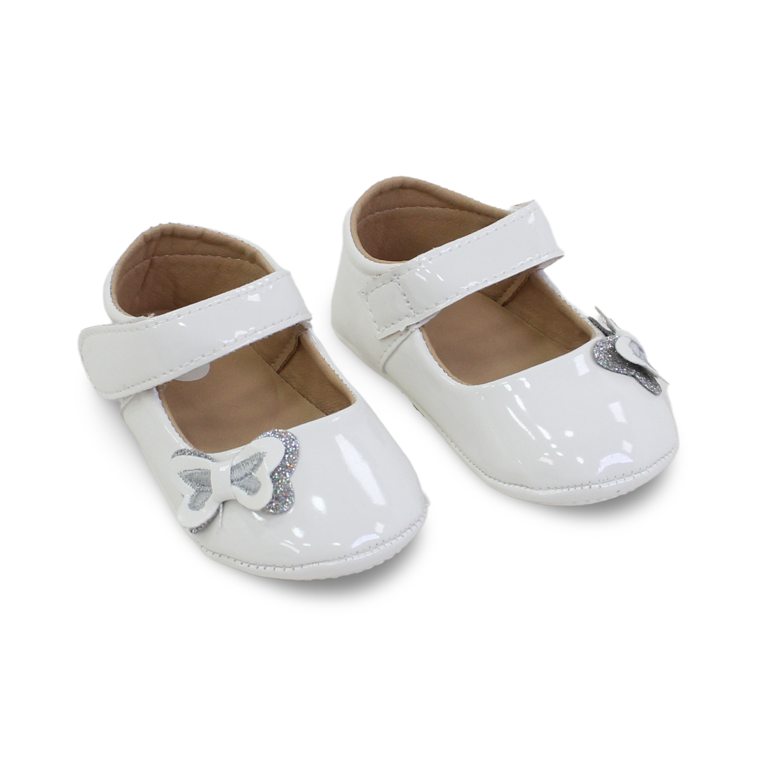 Baby Girls Leather Ballerina – White with Bow Design - Clothing - Cherries