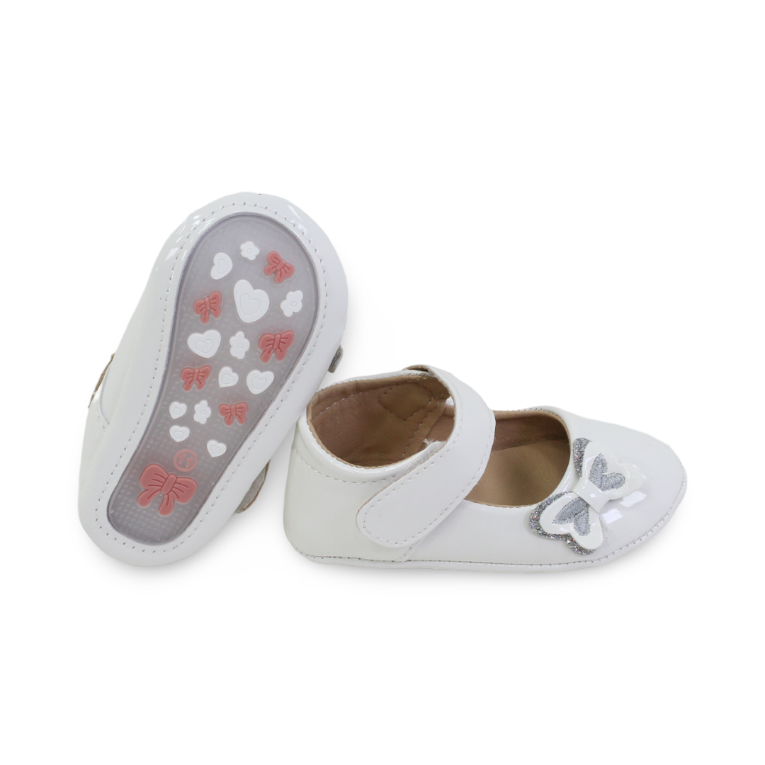 Baby Girls Leather Ballerina – White with Bow Design