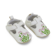 Baby Girls Leather Shoes – White with Flowers Design