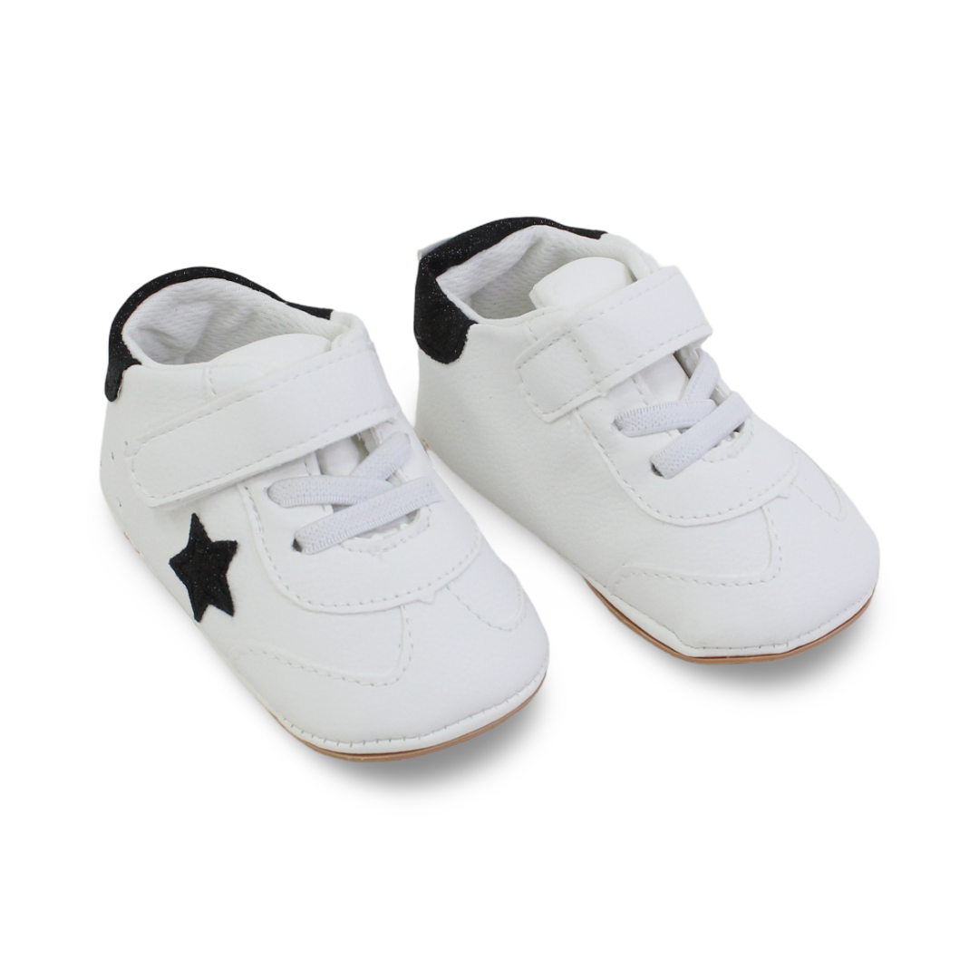 Unisex Baby Leather Shoes – White with Glitter Star Design - Clothing - Cherries