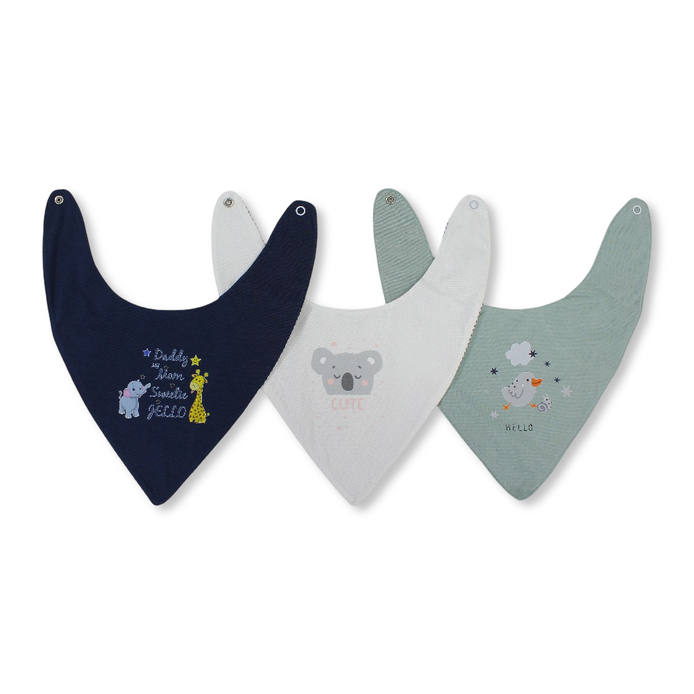 Cotton Baby Bib with Cute Animals Design - (Pack Of 3)