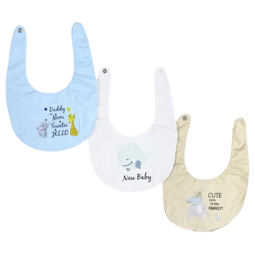 Pack of 3 – Cotton Bibs Baby Elephant & Giraffe Design