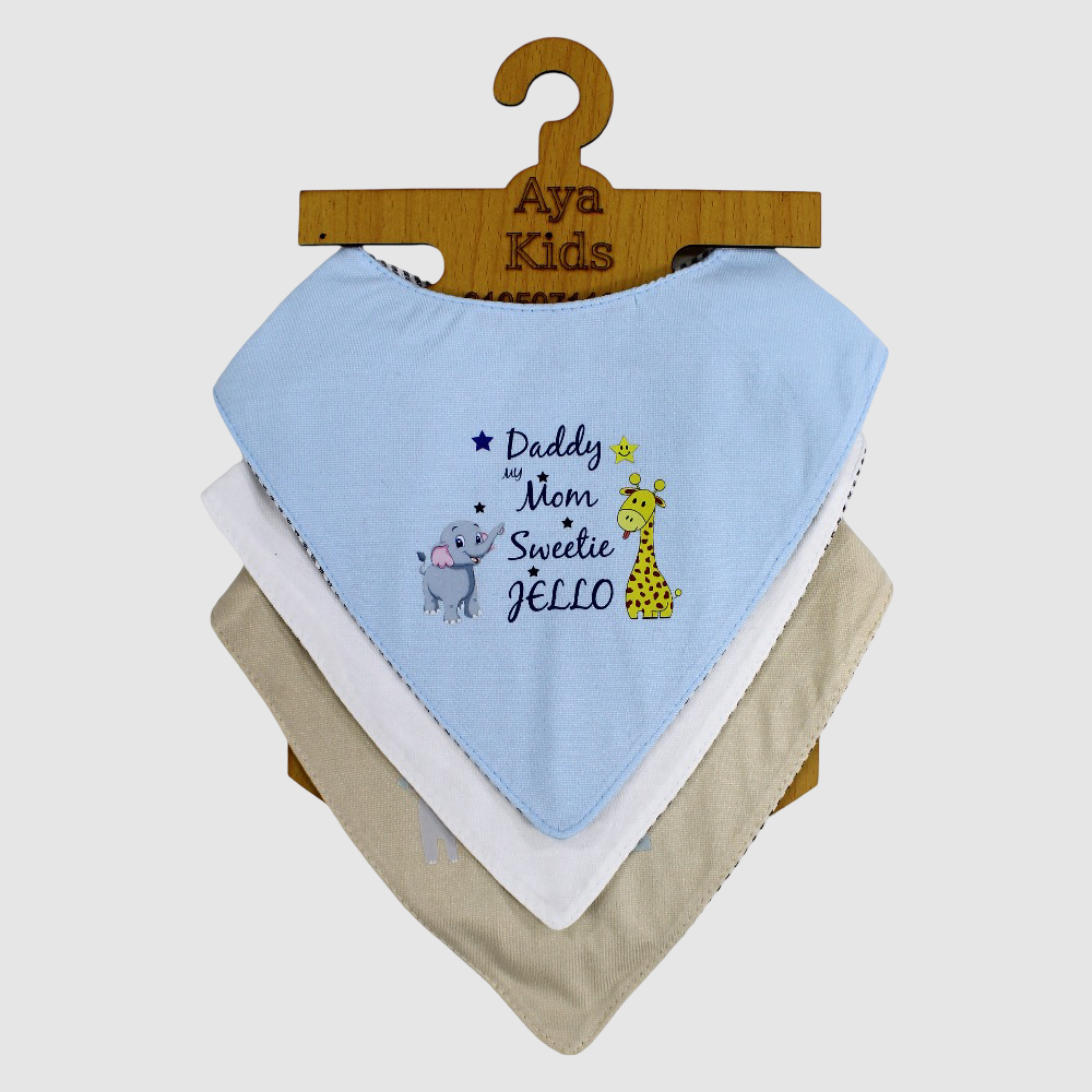 Baby Cotton Bibs - Baby Elephant and Giraffe Scarf Style (Pack of 3)