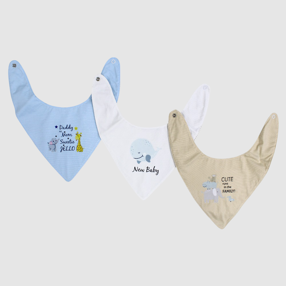 Baby Cotton Bibs - Baby Elephant and Giraffe Scarf Style (Pack of 3)