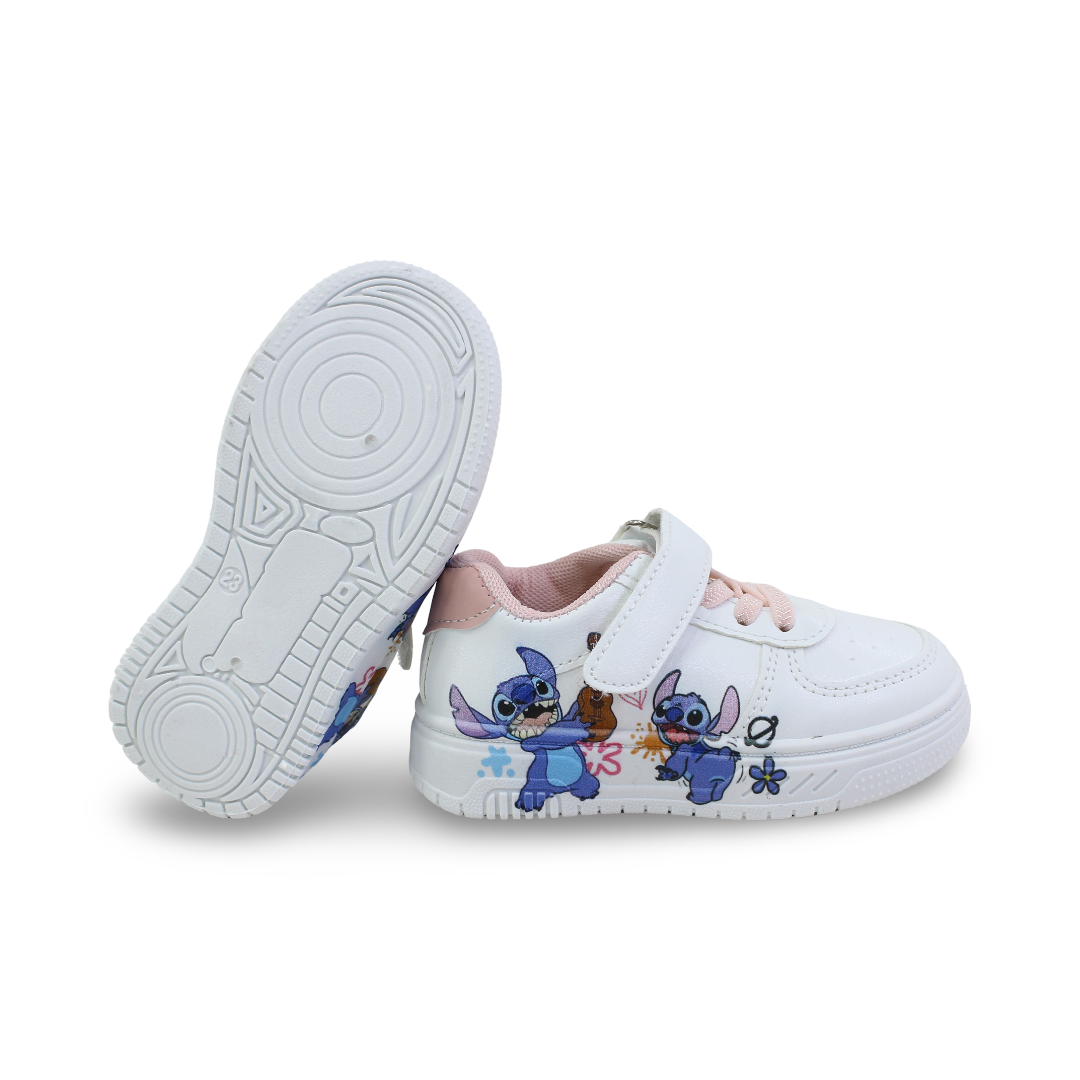 Baby Girls Leather Sneakers – Stitch Print