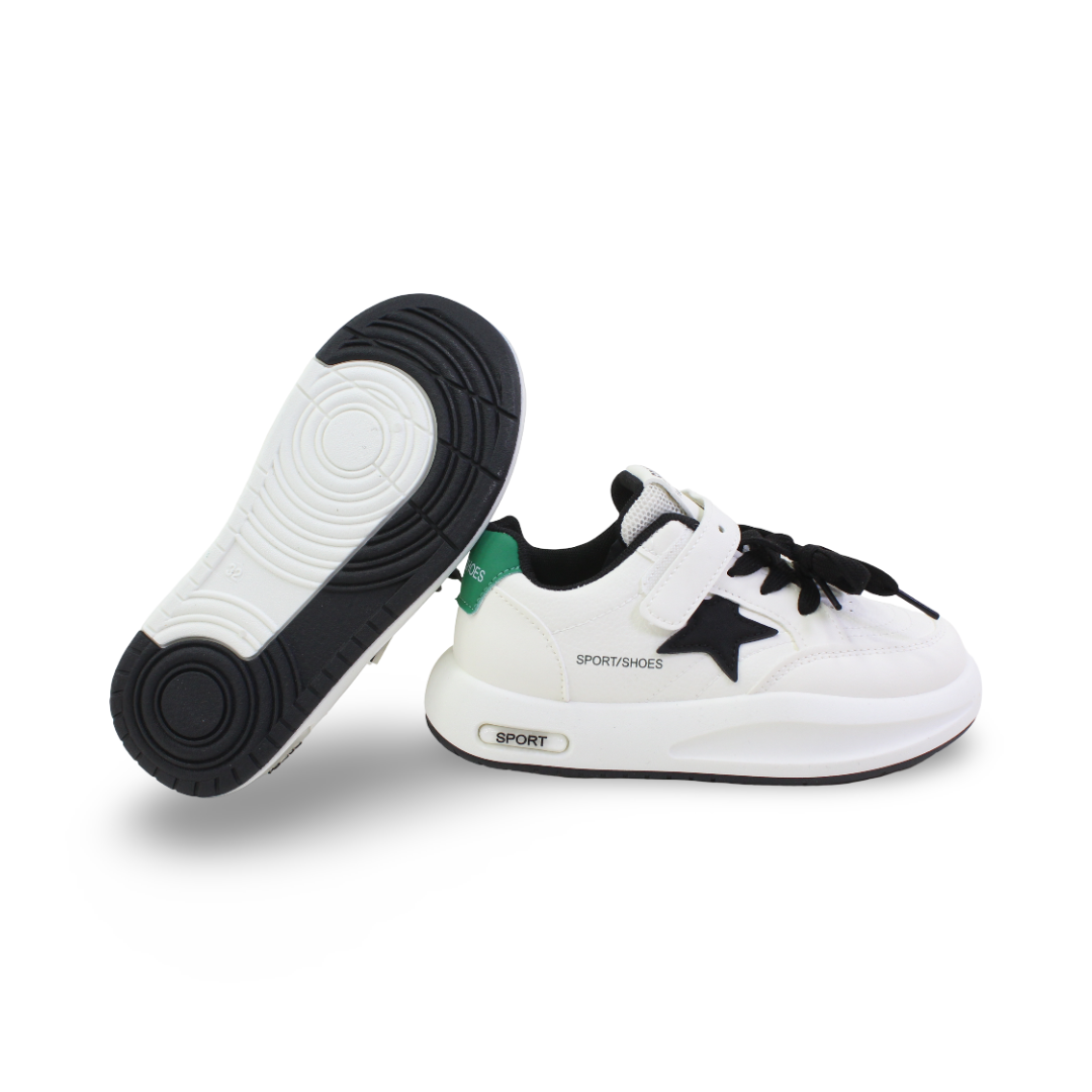 Unisex Leather Sneakers – Green with Star Print