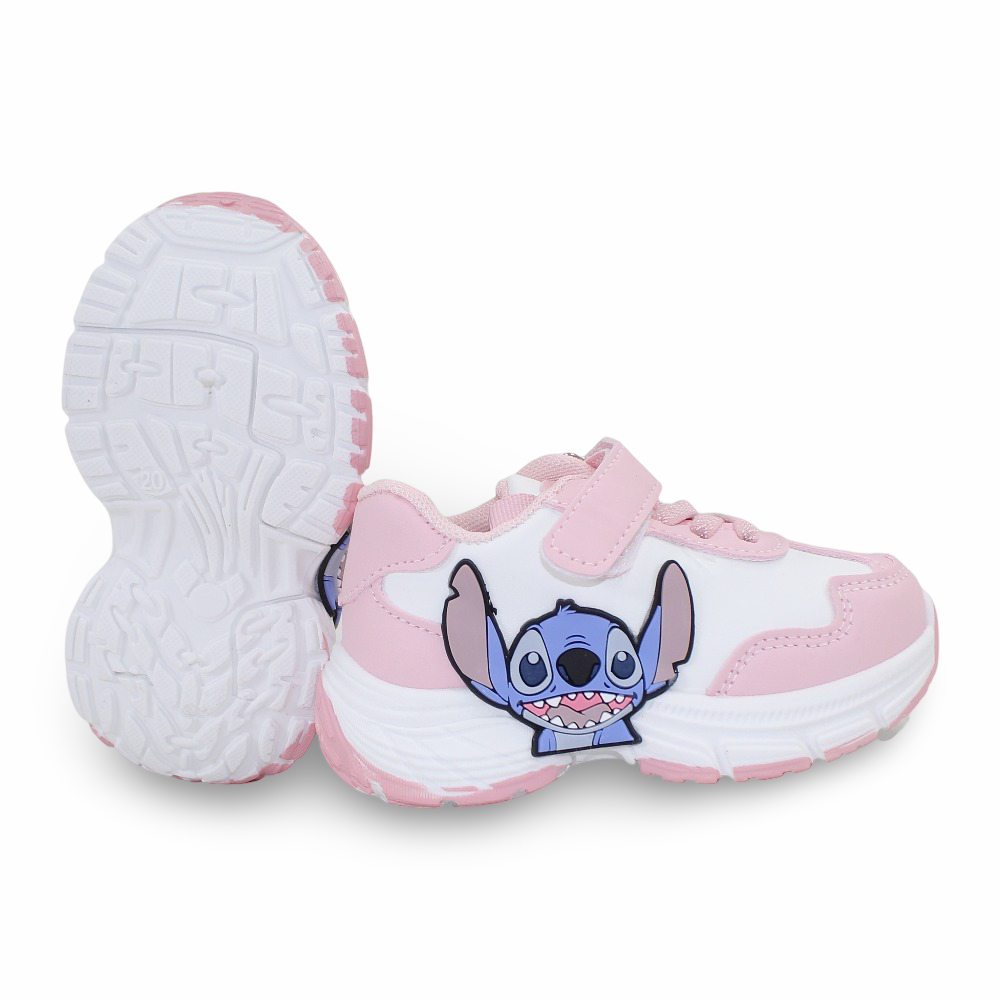 Baby Girls Leather Sneakers – Pink with Stitch Design