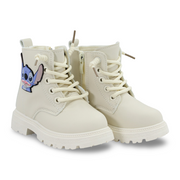 Baby Girls Leather Half Boots – Beige with Stitch Design