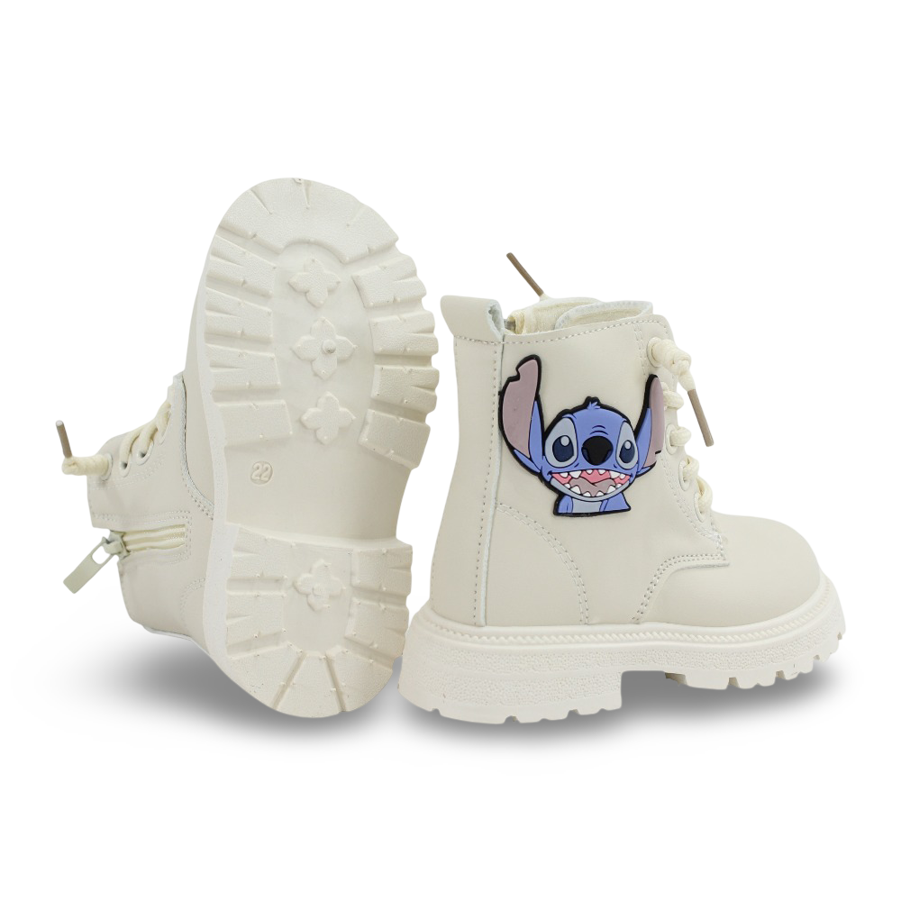 Baby Girls Leather Half Boots – Beige with Stitch Design