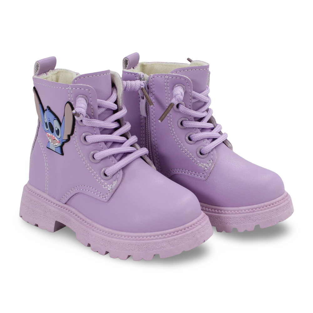 Baby Girls Leather Half Boots – Purple with Stitch Design - Clothing - Cherries