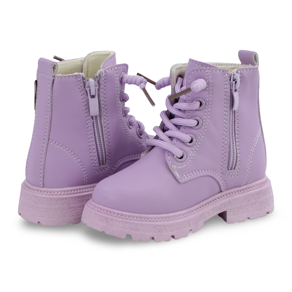 Baby Girls Leather Half Boots – Purple with Stitch Design