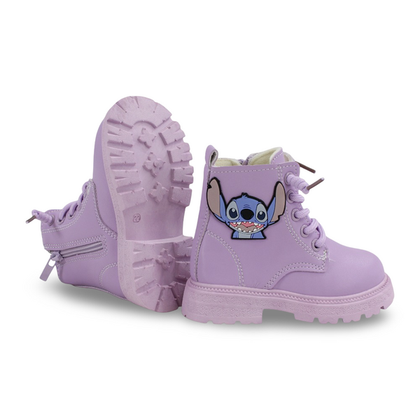 Baby Girls Leather Half Boots – Purple with Stitch Design