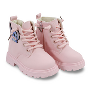 Baby Girls Leather Half Boots – Pink with Stitch Design