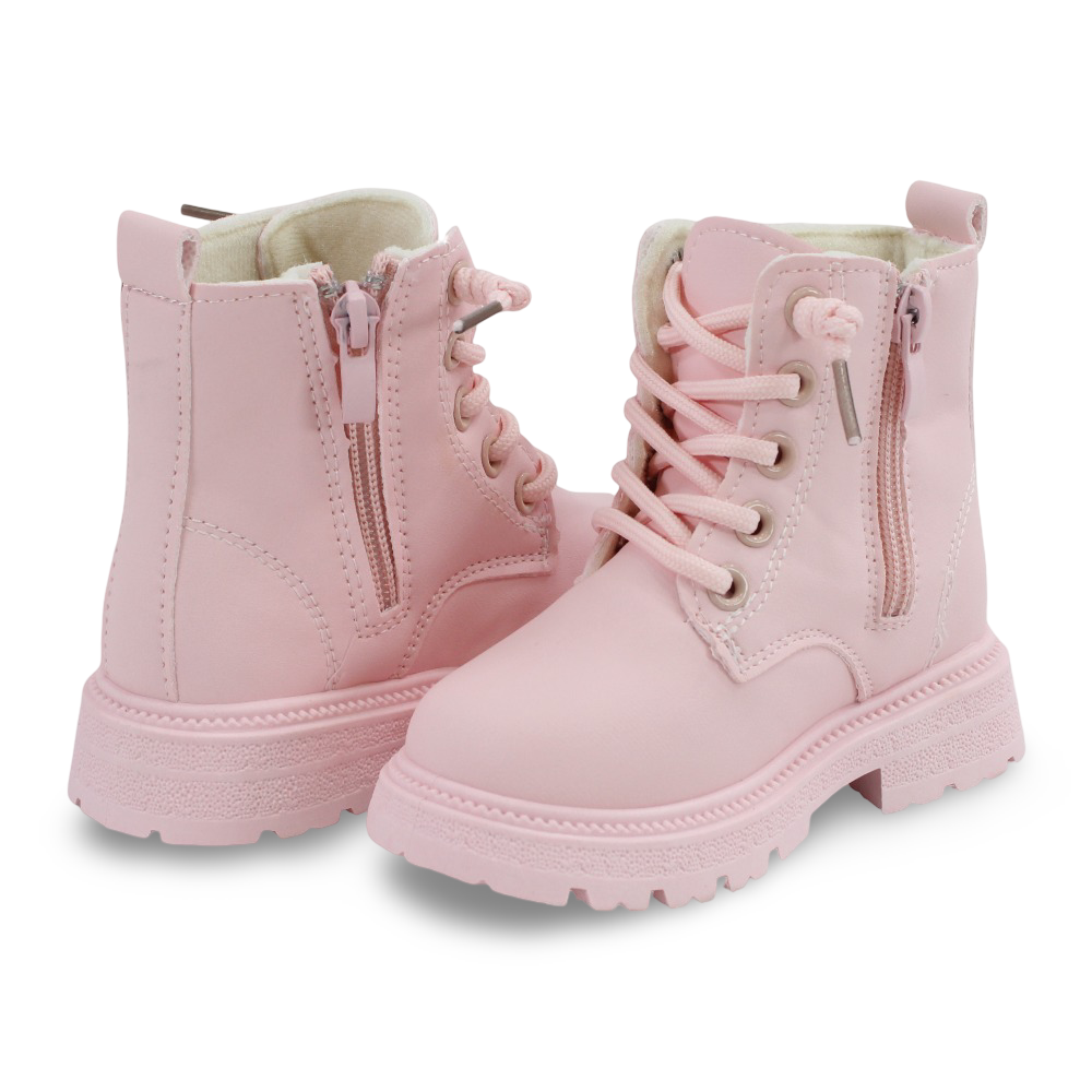 Baby Girls Leather Half Boots – Pink with Stitch Design