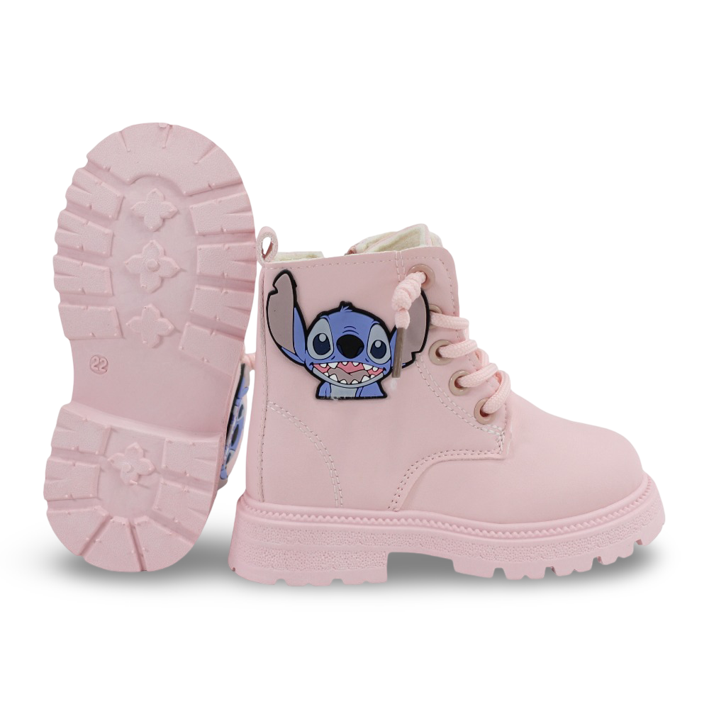 Baby Girls Leather Half Boots – Pink with Stitch Design
