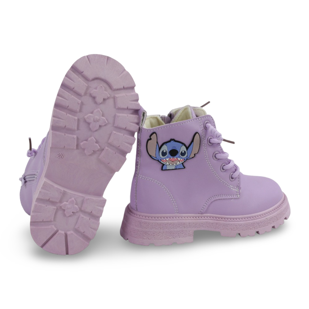 Girls Leather Half Boots – Purple with Stitch Design