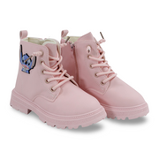 Girls Leather Half Boots – Pink with Stitch Design