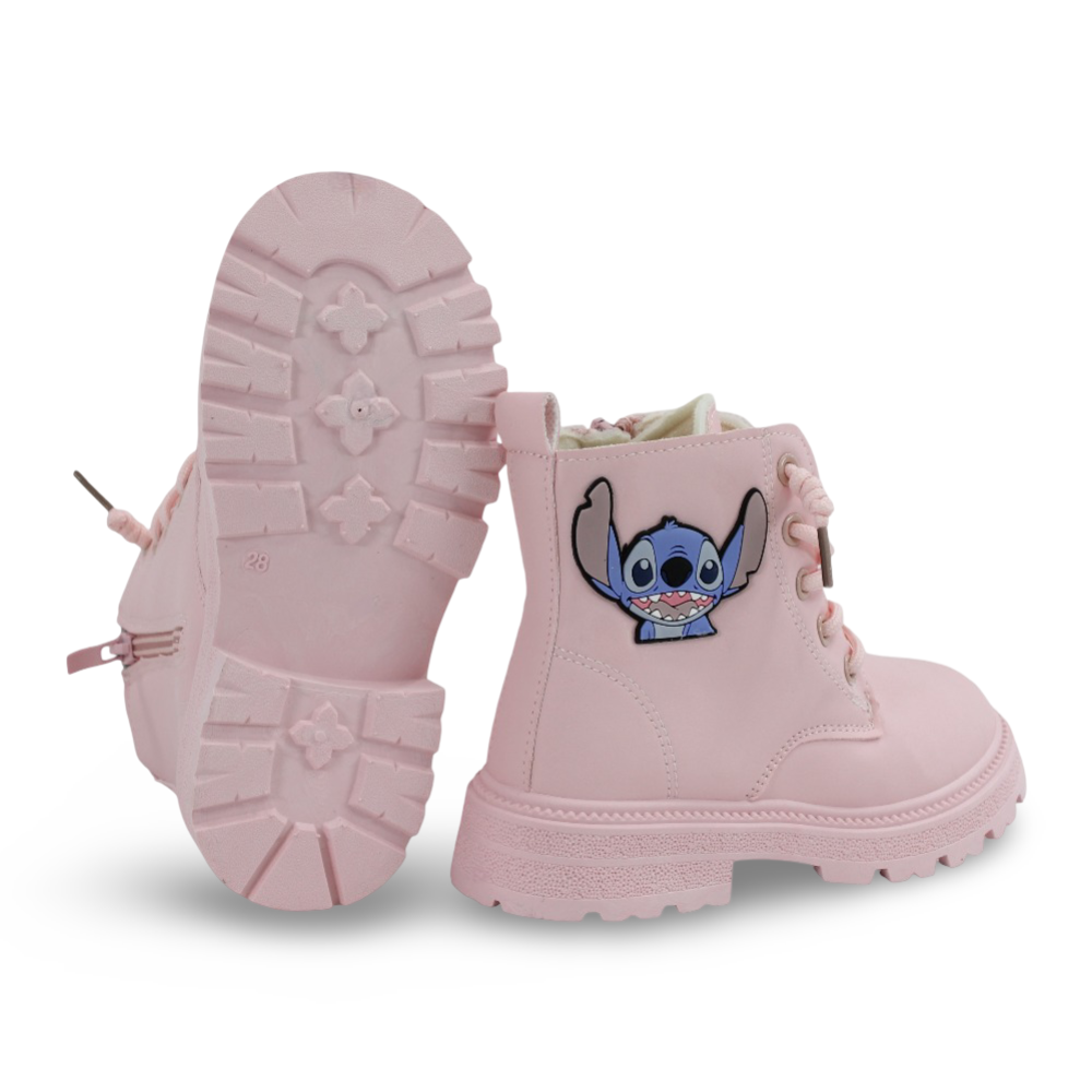 Girls Leather Half Boots – Pink with Stitch Design