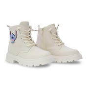 Girls Leather Half Boots – Beige with Stitch Design