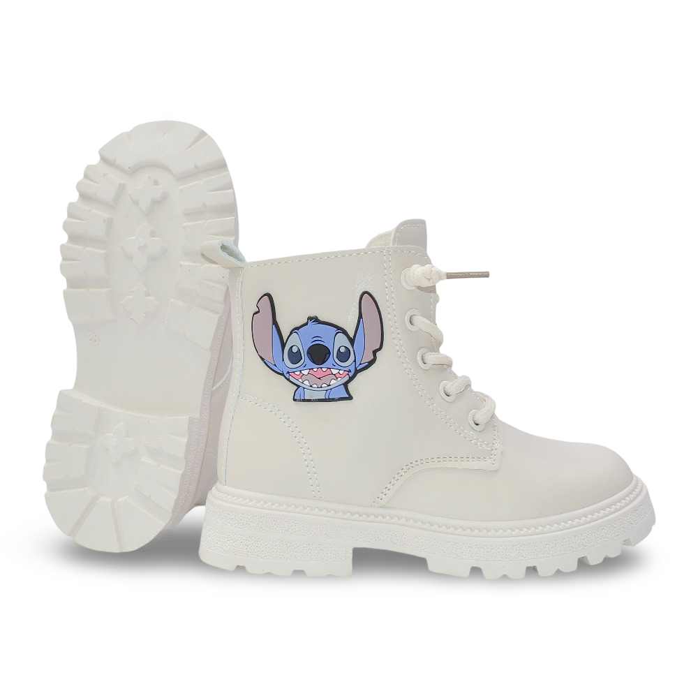 Girls Leather Half Boots – Beige with Stitch Design