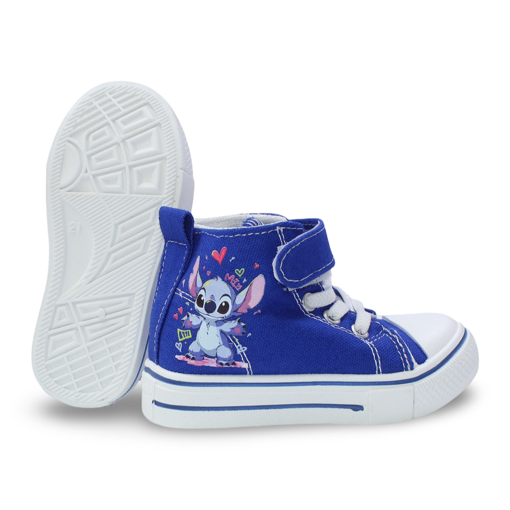 Baby Girls Canvas Half Boots – Blue with Stitch Print
