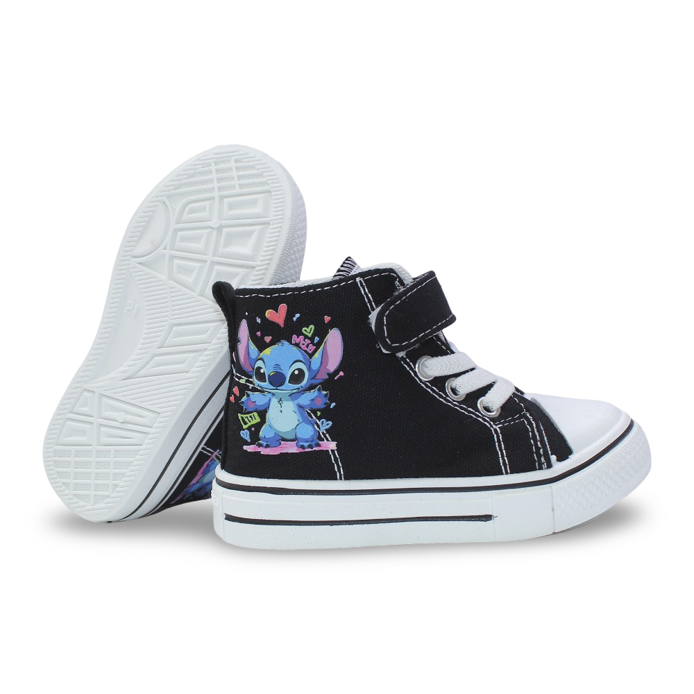 Baby Girls Canvas Half Boots – Black with Stitch Print