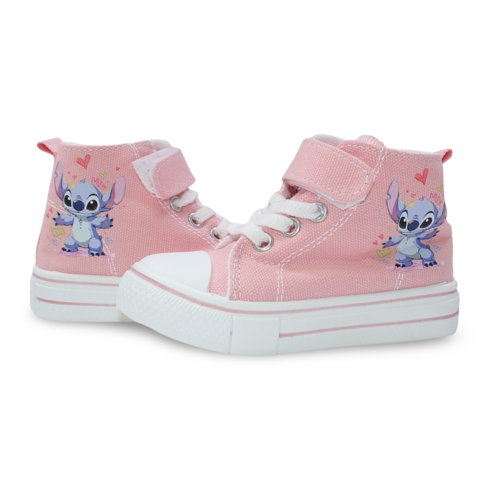 Baby Girls Canvas Half Boots – Pink with Stitch Print