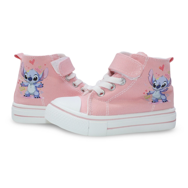 Baby Girls Canvas Half Boots – Pink with Stitch Print