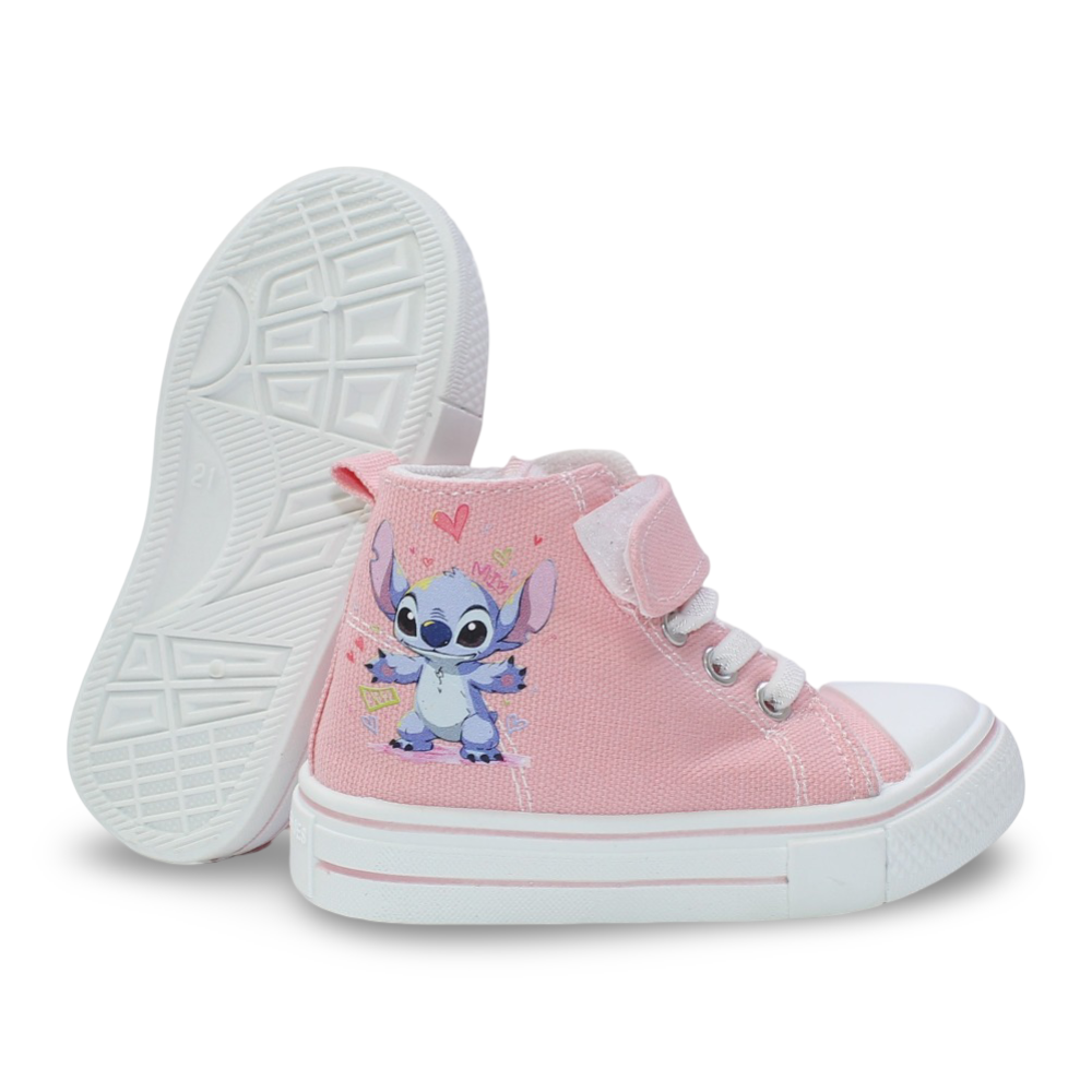 Baby Girls Canvas Half Boots – Pink with Stitch Print
