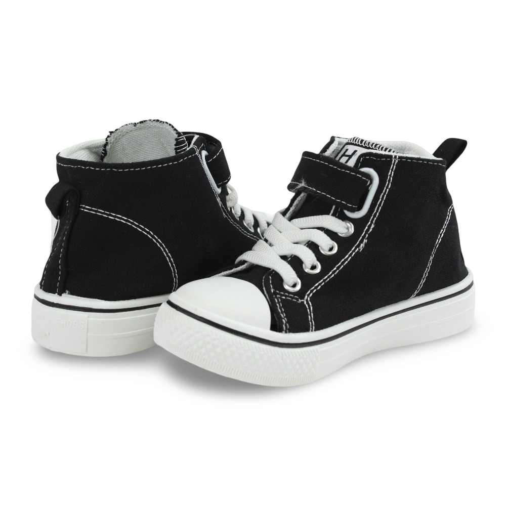 Girls Canvas Half Boots – Black with Stitch Print
