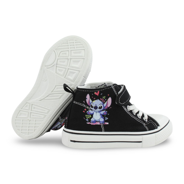Girls Canvas Half Boots – Black with Stitch Print