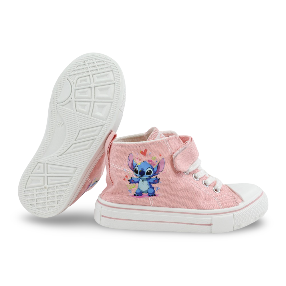 Girls Canvas Half Boots – Pink with Stitch Print